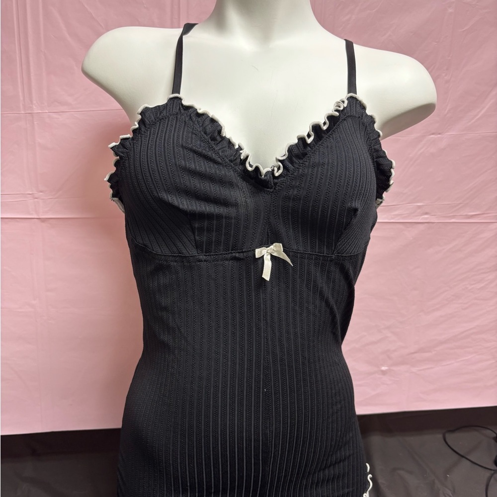 Black Strappy Top with Ruffle Trim